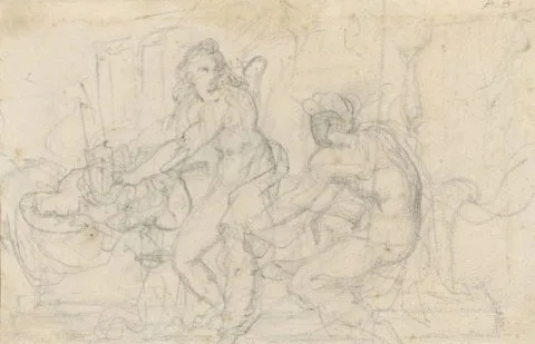 Théodore Géricault, Twee figurenstudies van een zittende en een staande mannelijk naakt