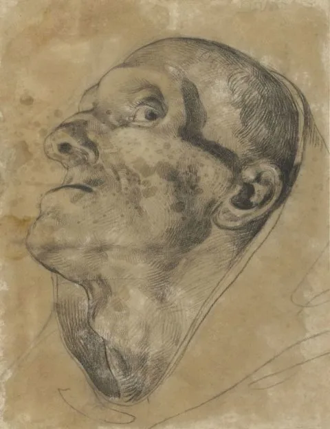 Théodore Géricault, Kop van een opziende man, met neerwaartse blik