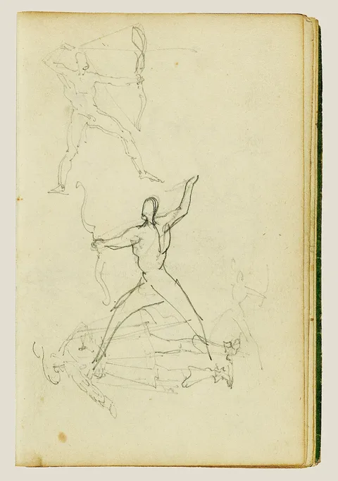 Théodore Géricault, Three studies of a nude man with bow and arrow, standing cavalier