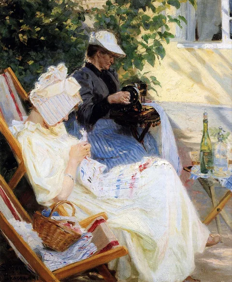 Peder Severin Krøyer, Two ladies in the garden. Marie Krøyer and her mother. Skagen