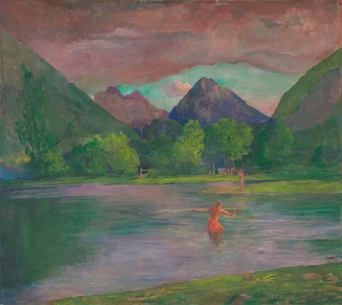 John La Farge, The Entrance to the Tautira River, Tahiti. Fisherman Spearing a Fish