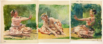 John La Farge, Siva Dance: Triptych of Seated Single Figures