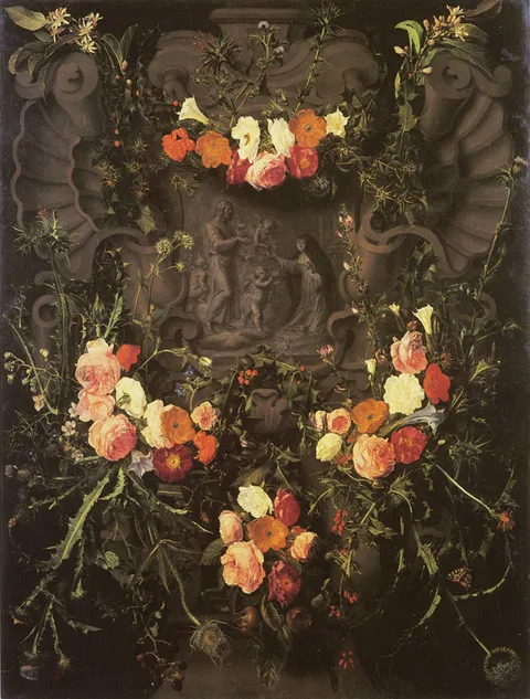 Daniel Seghers, Saint Catherine of Siena Surrounded by a Garland of Flowers