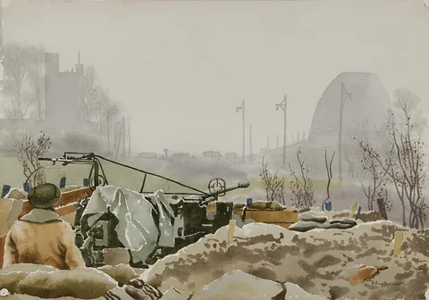 Alex Colville, Anti-Aircraft Gun Near Nijmegen Bridge
