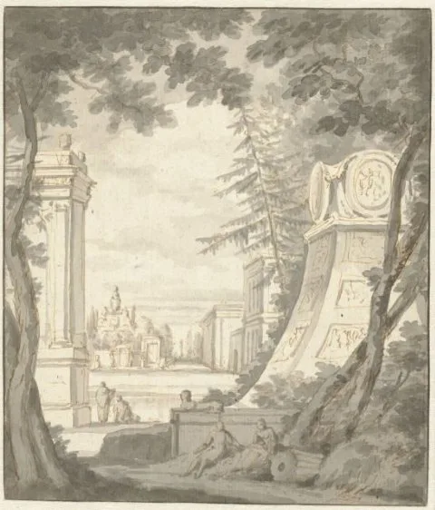 Frederik de Moucheron, Park Landscape with Monuments and Classical Architecture