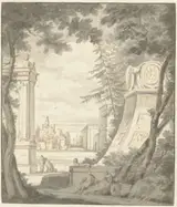 Frederik de Moucheron, Park Landscape with Monuments and Classical Architecture
