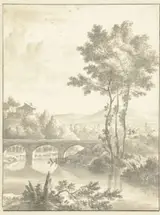 Frederik de Moucheron, Landscape with a Multi-Arched Bridge