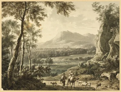 Frederik de Moucheron, Italianate Landscape with Traveling Peasants in Foreground