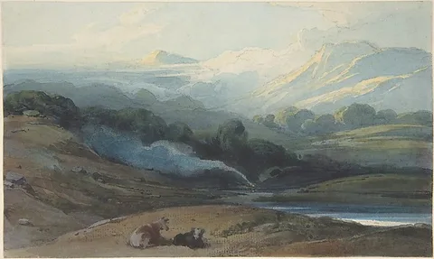George Chinnery, Cattle resting in a mountainous landscape, Bengal