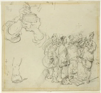 George Chinnery, Sheet of Studies: Hands and Group of Oriental Figures