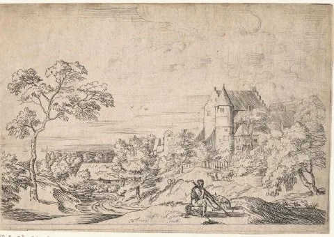 Frans Wouters, Landschap met zittende man met hond