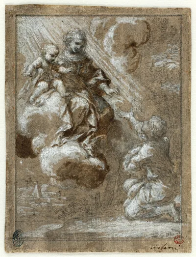 Ciro Ferri, The Madonna and Child in Glory Appearing to a Kneeling Young Man