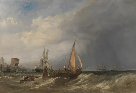 Clarkson Frederick Stanfield, A Dutch Barge and Merchantmen Running out of Rotterdam