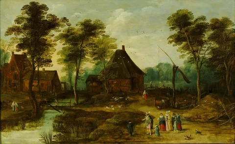Frans de Momper, Village landscape with figures