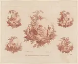 Gilles Demarteau, Singerie with Four Vignettes of Dogs Hunting