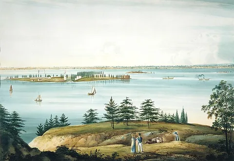 William Guy Wall, The Bay of New York and Governors Island Taken from Brooklyn Heights