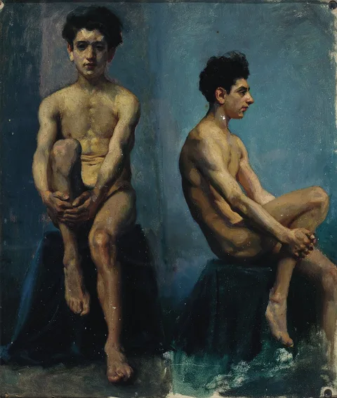 Xu Beihong, Sketch of a Man from the Front and the Side