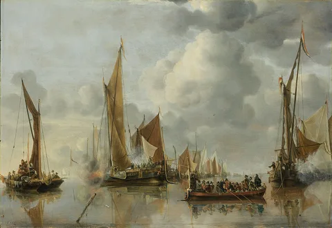 Jan van de Cappelle, The Home Fleet Saluting the State Barge