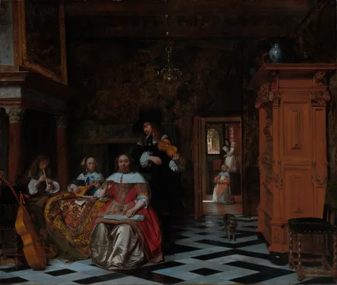 Pieter de Hooch, Portrait of a Family Playing Music