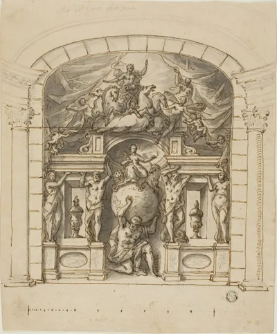 James Thornhill, Design for Stage Scenery (Hampton Court) with Mythological Figures