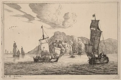 Reinier Zeemann, Harbor Scene with Mountainous Background