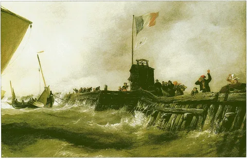 Edward William Cooke, Calais Pier, Sloop returning to Port