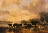 Frederick Richard Lee, A River Scene (cattle by Thomas Sidney Cooper)