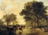 Frederick Richard Lee, Evening in the Meadows (cattle by Thomas Sidney Cooper)