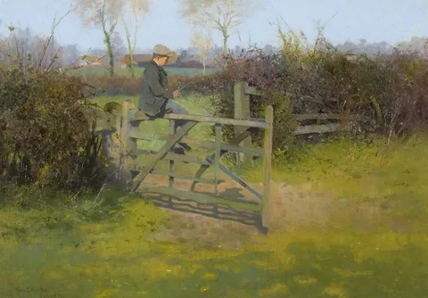 Thomas Edwin Mostyn, Sitting on a Gate, Bushey