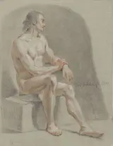 Hendrik Willem Schweickhardt, Mannelijk naakt, zittend, naar rechts