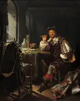 Frans van Mieris the Elder, A Soldier Smoking a Pipe