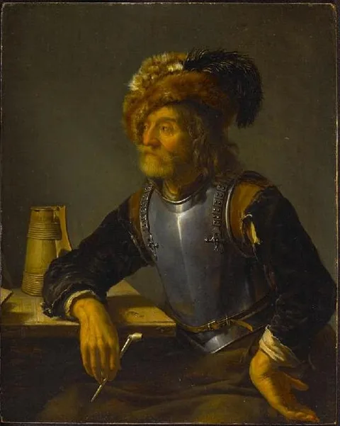 Frans van Mieris the Elder, Old Soldier Holding a Pipe