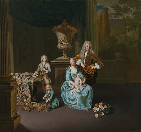 Willem van Mieris, Portrait of Diederik, Baron van Leyden van Vlaardingen with his Wife and three Sons