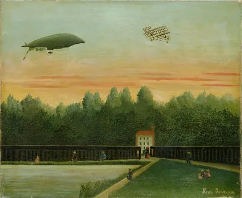Henri Rousseau, Landscape with the Dirigible Republique and a Wright Airplane