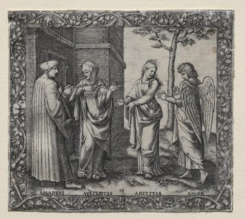 Marcantonio Raimondi, Illustration to Amadeo Berruti's Dialogue on Friendship, Rome, 1517