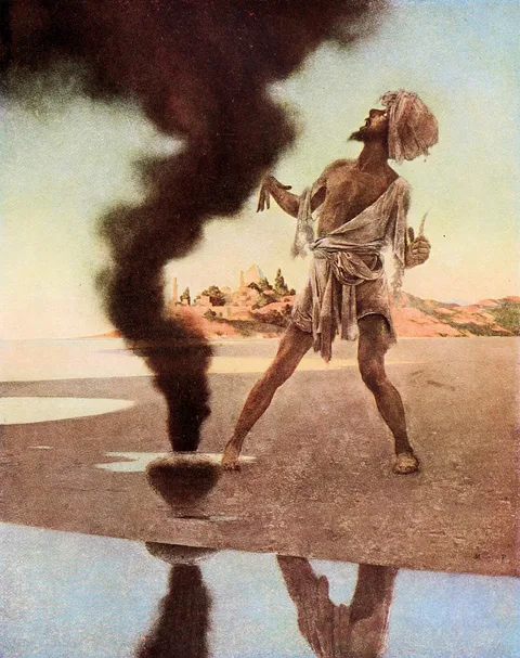 Maxfield Parrish, The Fisherman and The Genie: from the Arabian Nights