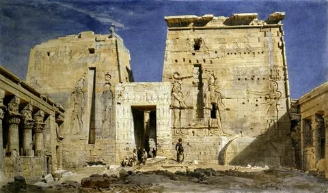 Carl Werner, View of the Temple of Isis at Philae.