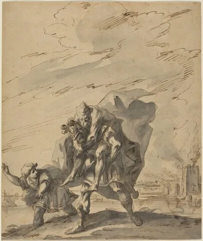 Gaspare Diziani, Aeneas Carrying Anchises from Burning Troy