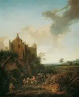 Christian Hilfgott Brand, Landscape with a ruined castle near a fordable place in the river