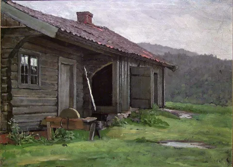 Jacob Gløersen, A Farmhouse in Summer Rain