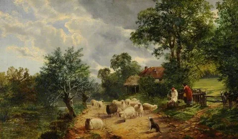 George Vicat Cole, Landscape with Sheep and Figures
