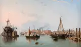 George Cole, Entrance to Portsmouth Harbour with British Man of War
