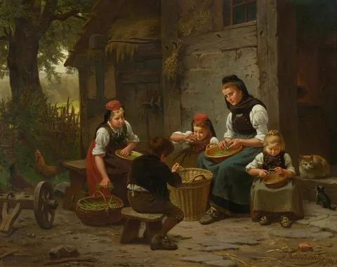 Hermann Sondermann, Mother and children in front of a house