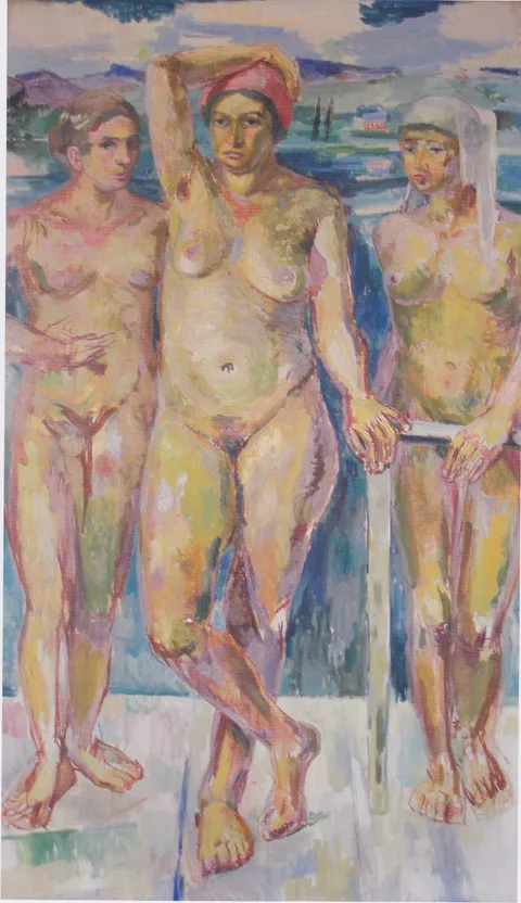 Felix Esterl, Three female nudes in front of a lake