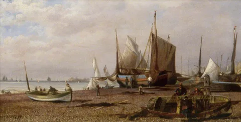 Isaac Walter Jenner, Brighton Beach, East Sussex, with Fishing Boats