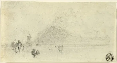 John Sell Cotman, Sketch of Mont Saint Michel (recto); Buildings Beside Water (verso)