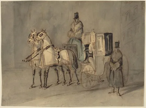 Constantin Guys, Carriage with Driver and Groom: Autumn