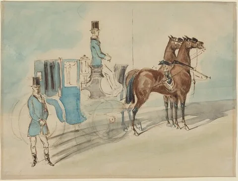 Constantin Guys, Carriage with Driver and Groom: Spring