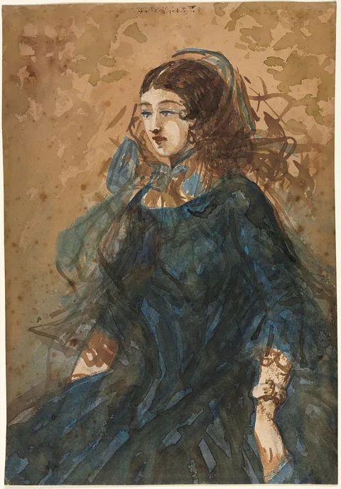 Constantin Guys, Woman in a Blue Dress (recto)
