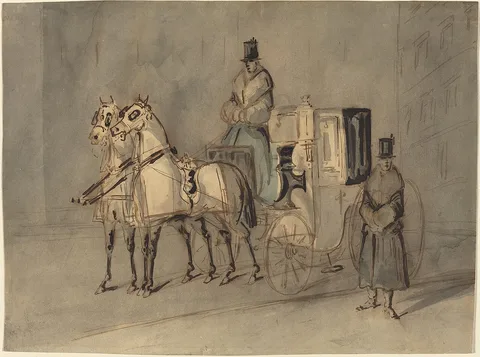 Constantin Guys, Carriage with Driver and Groom: Autumn